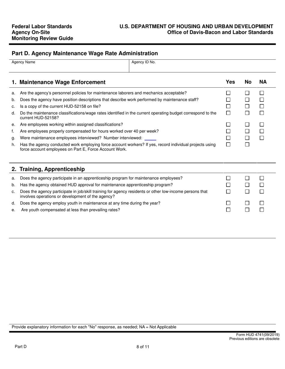 Form HUD-4741 Federal Labor Standards Agency on-Site Monitoring Review Guide, Page 8