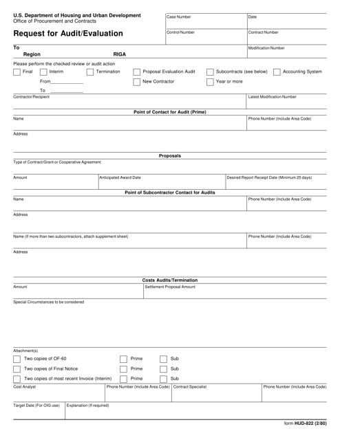 Form HUD-822 Request for Audit/Evaluation