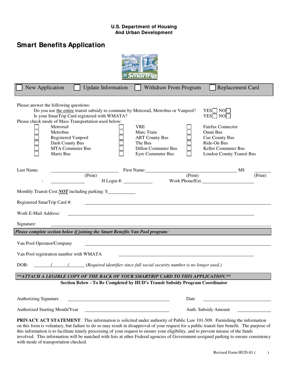 Form HUD-81 Smart Benefits Application, Page 1