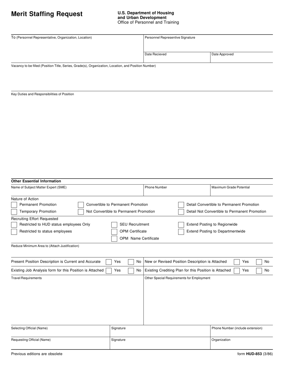 Form HUD-853 Merit Staffing Request, Page 1