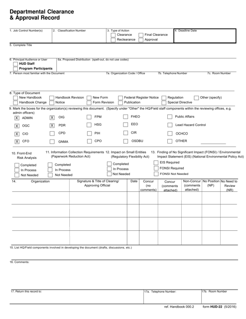 Form HUD-22 Departmental Clearance & Approval Record