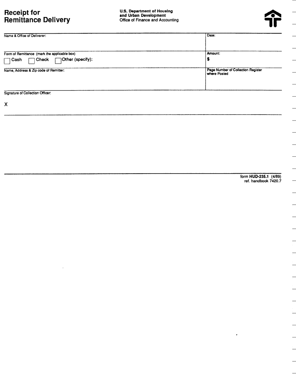 Form HUD-235.1 Receipt for Remittance Delivery, Page 1
