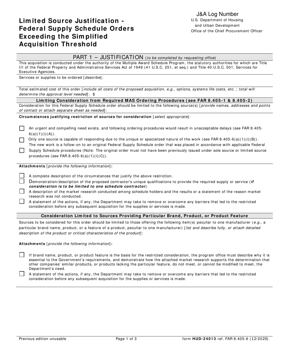 Form HUD24013 Download Fillable PDF or Fill Online Limited Source