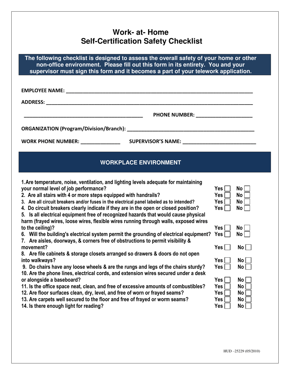 Form HUD-25229 Work-At-Home Self-certification Safety Checklist, Page 1