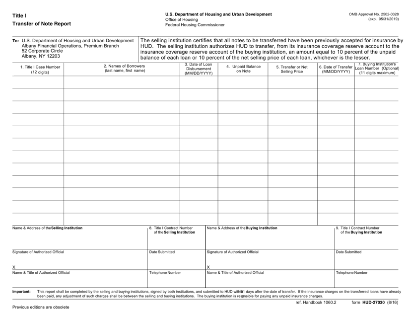 Form HUD27030 Fill Out, Sign Online and Download Fillable PDF