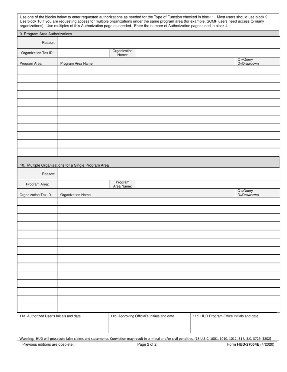 Form HUD 27054E Download Fillable PDF Or Fill Online Eloccs Access 