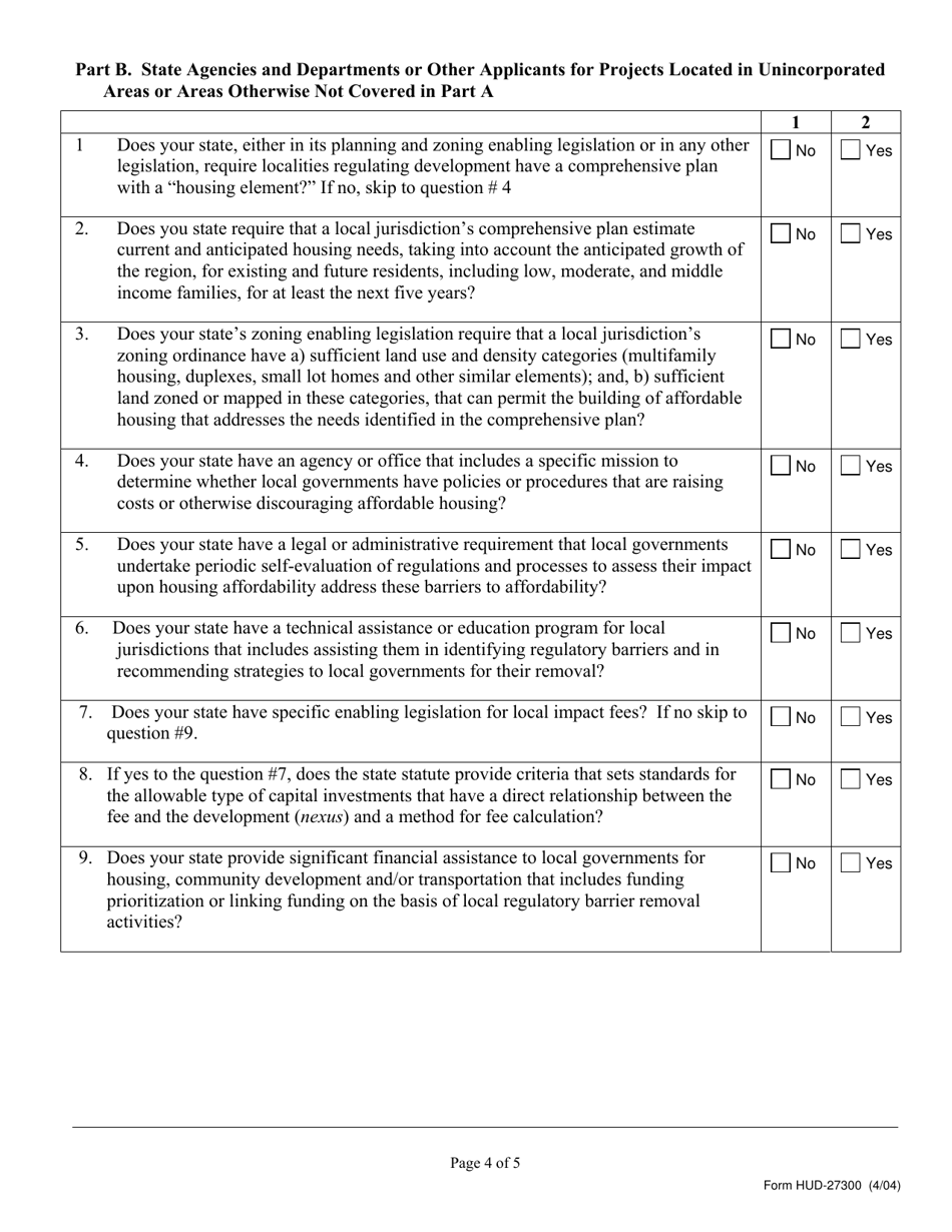Form HUD-27300 Questionnaire for Huds Initiative on Removal of Regulatory Barriers, Page 4