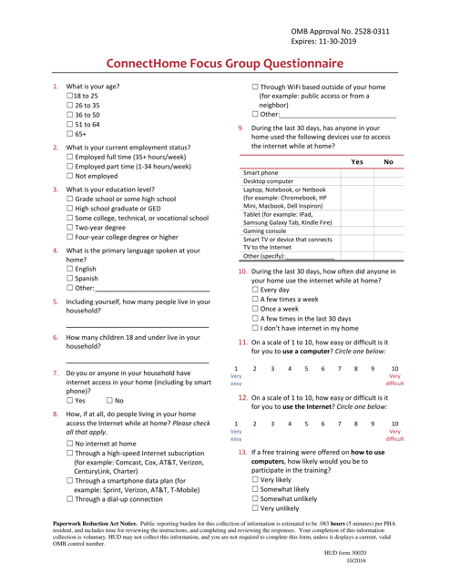 Form HUD-30020 Connecthome Focus Group Questionnaire
