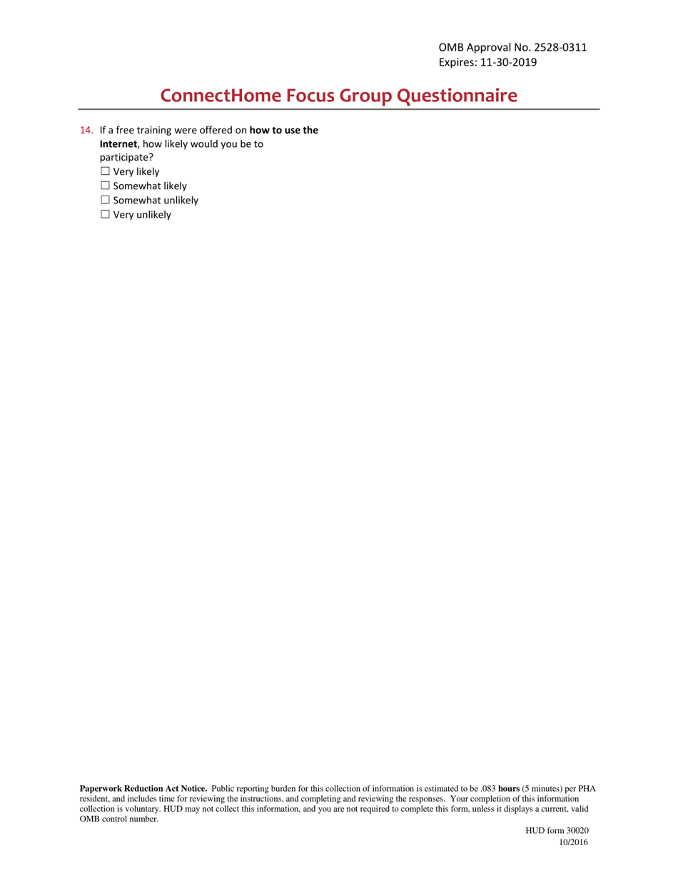 Form HUD-30020 Connecthome Focus Group Questionnaire, Page 2