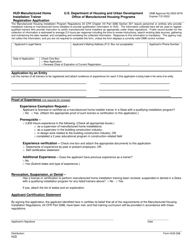 Document preview: Form HUD-308 Hud Manufactured Home Installation Trainer Registration Application