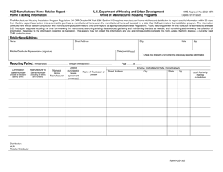 Document preview: Form HUD-305 Hud Manufactured Home Retailer Report - Home Tracking Information