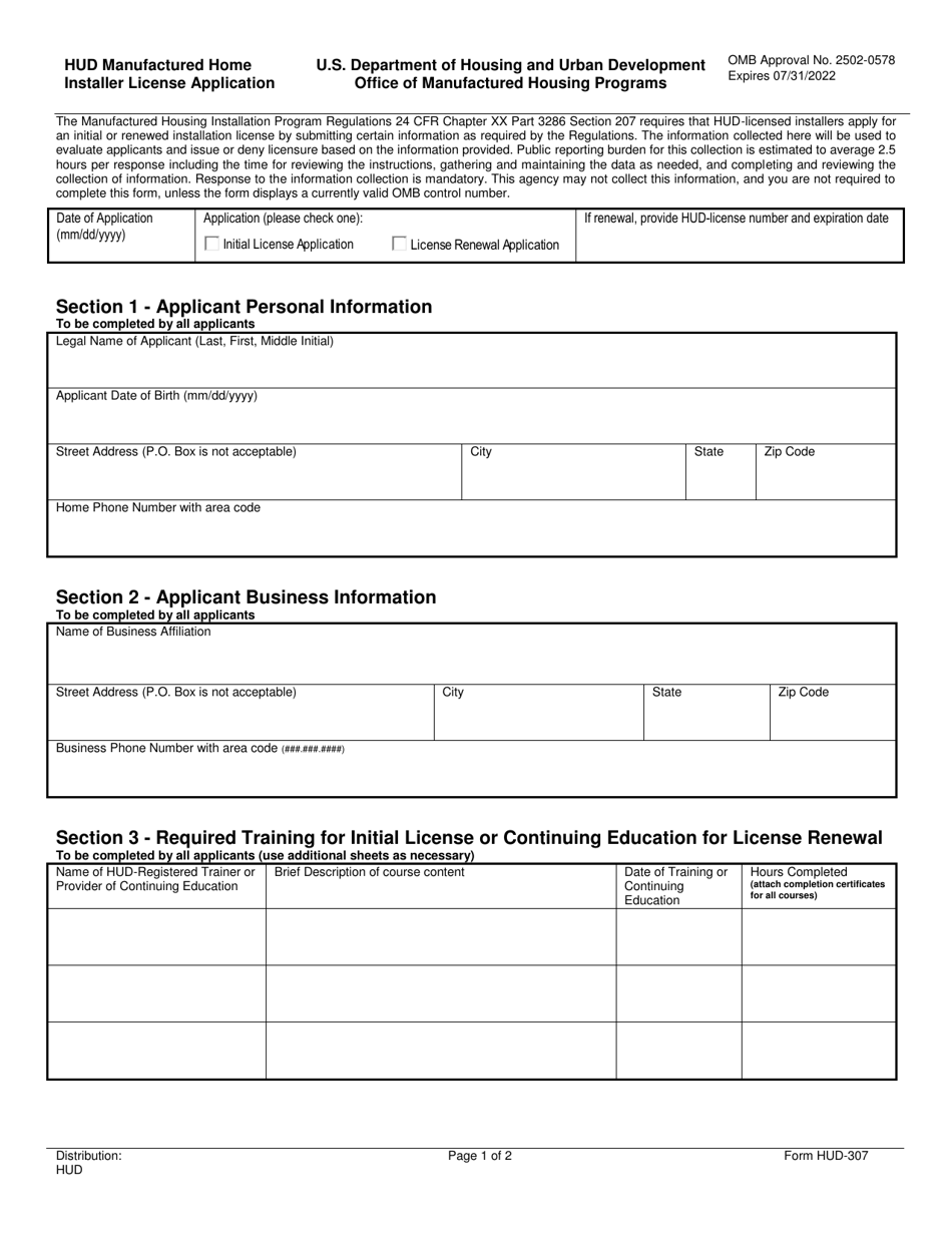 Form Hud-307 - Fill Out, Sign Online And Download Fillable Pdf 