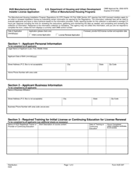Form HUD-307 Hud Manufactured Home Installer License Application
