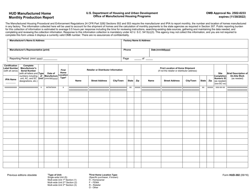 Form HUD-302 Download Fillable PDF or Fill Online Hud Manufactured Home ...