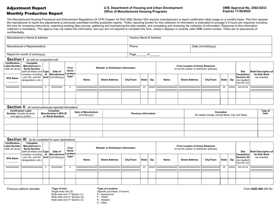 Form Hud 304 Download Fillable Pdf Or Fill Online Adjustment Report