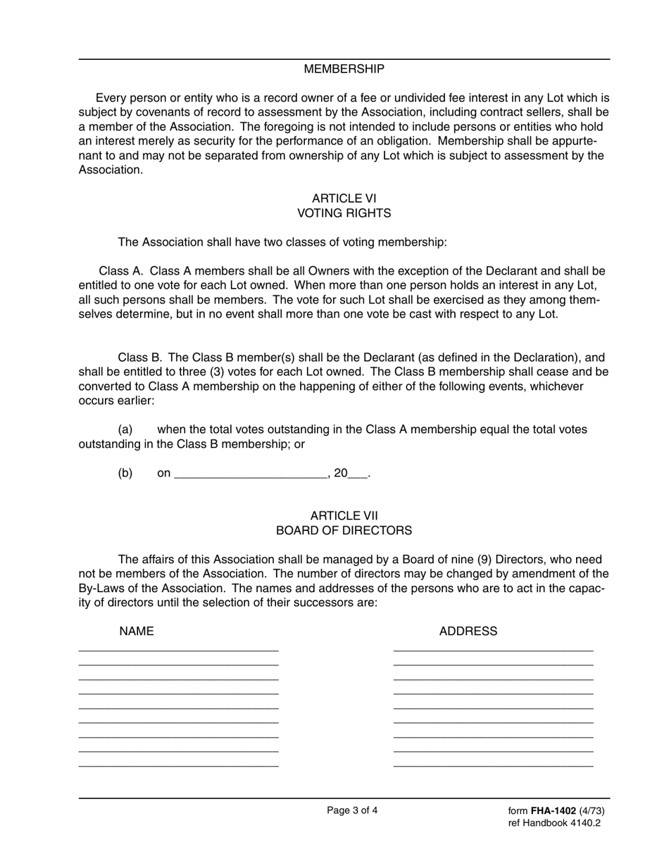 Form FHA-1402 Articles of Incorporation of Association, Page 3