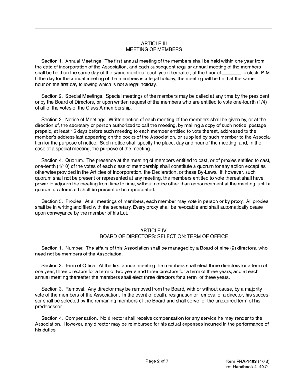 Form FHA-1403 By-Laws of Association, Page 2