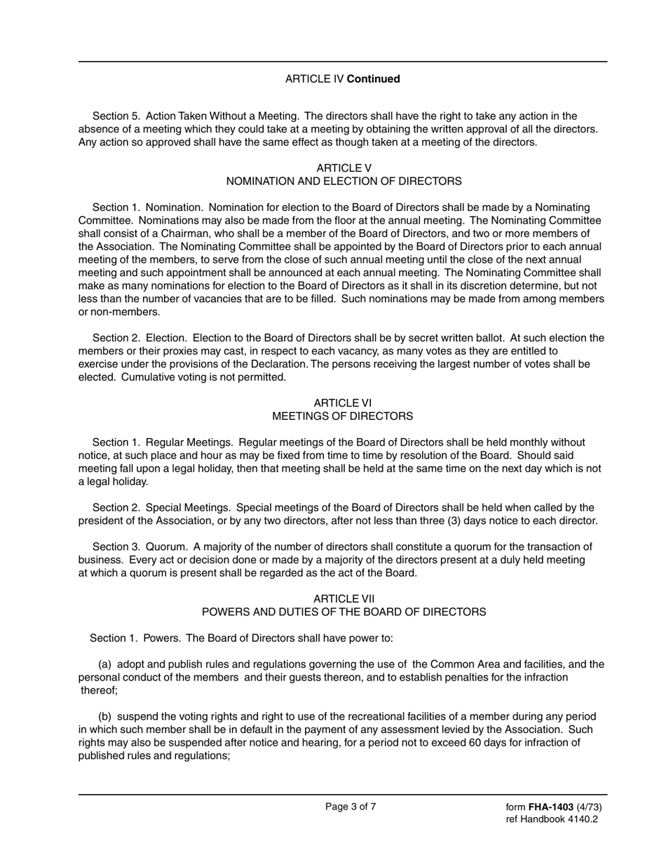 Form FHA-1403 By-Laws of Association, Page 3