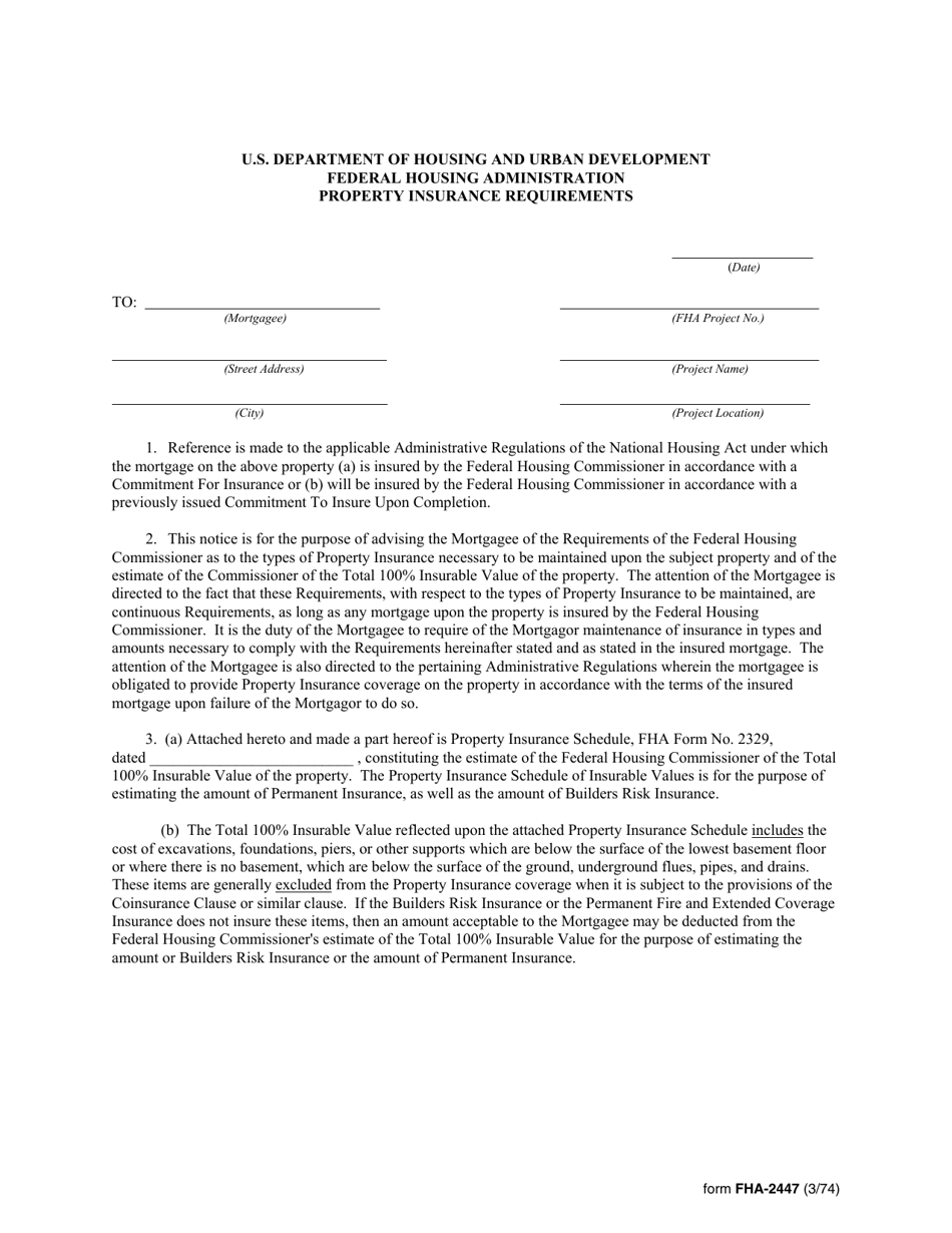 Form FHA2447 Fill Out, Sign Online and Download Fillable PDF