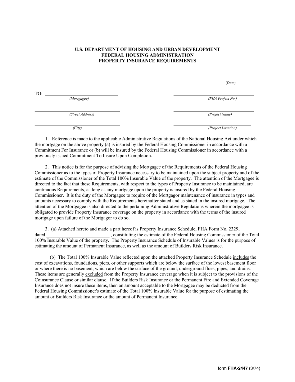 Form FHA-2447 Property Insurance Requirements, Page 1