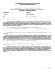 Form FHA-2455 Request for Endorsement of Credit Instrument Certificate of Mortgagee, Mortgagor and General Contractor (For Insurance Upon Completion Only)