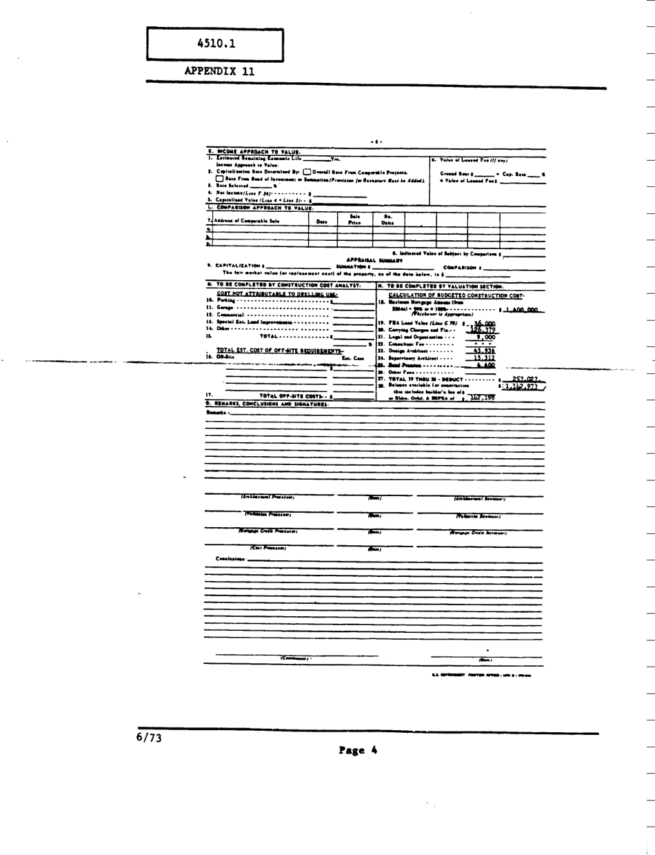 Form FHA-2244 Appendix 11 Rental Housing Project Income Analysis Appraisal, Page 4