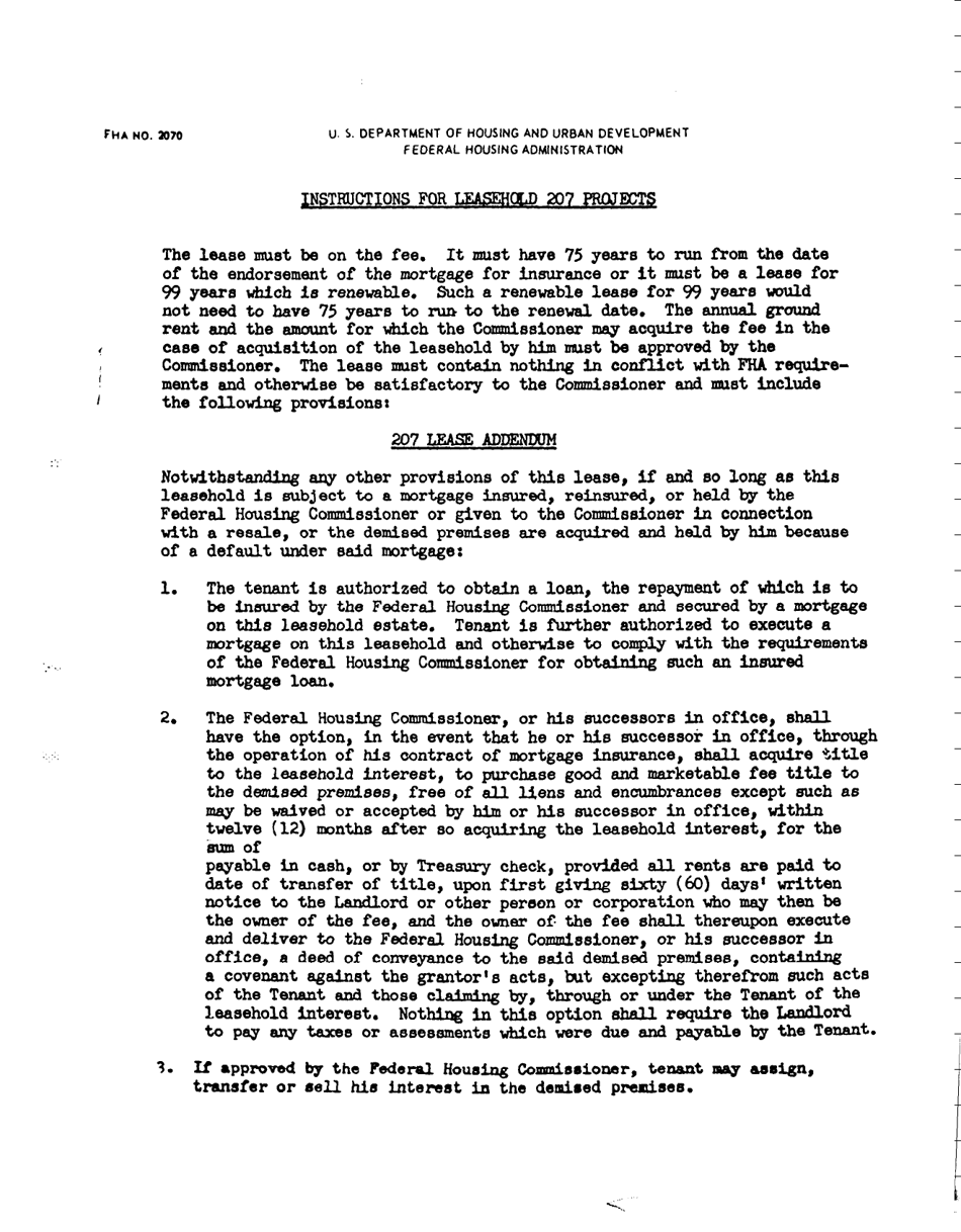 Form FHA-2070 Instructions for Leasehold 207 Projects, Page 1