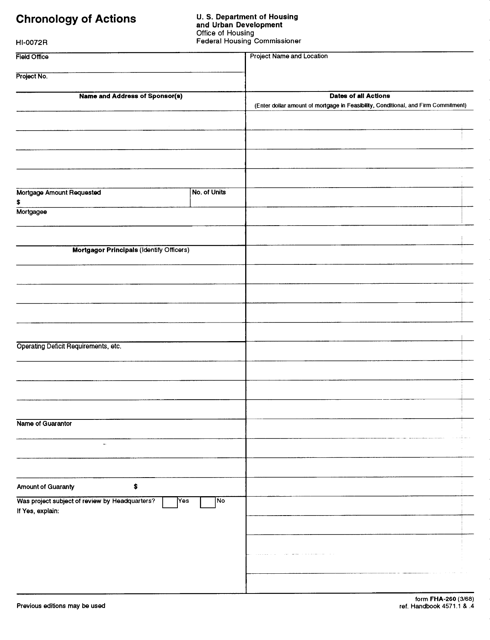Form FHA-260 Chronology of Actions