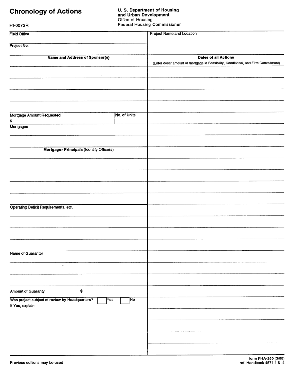 Form FHA-260 Chronology of Actions, Page 1