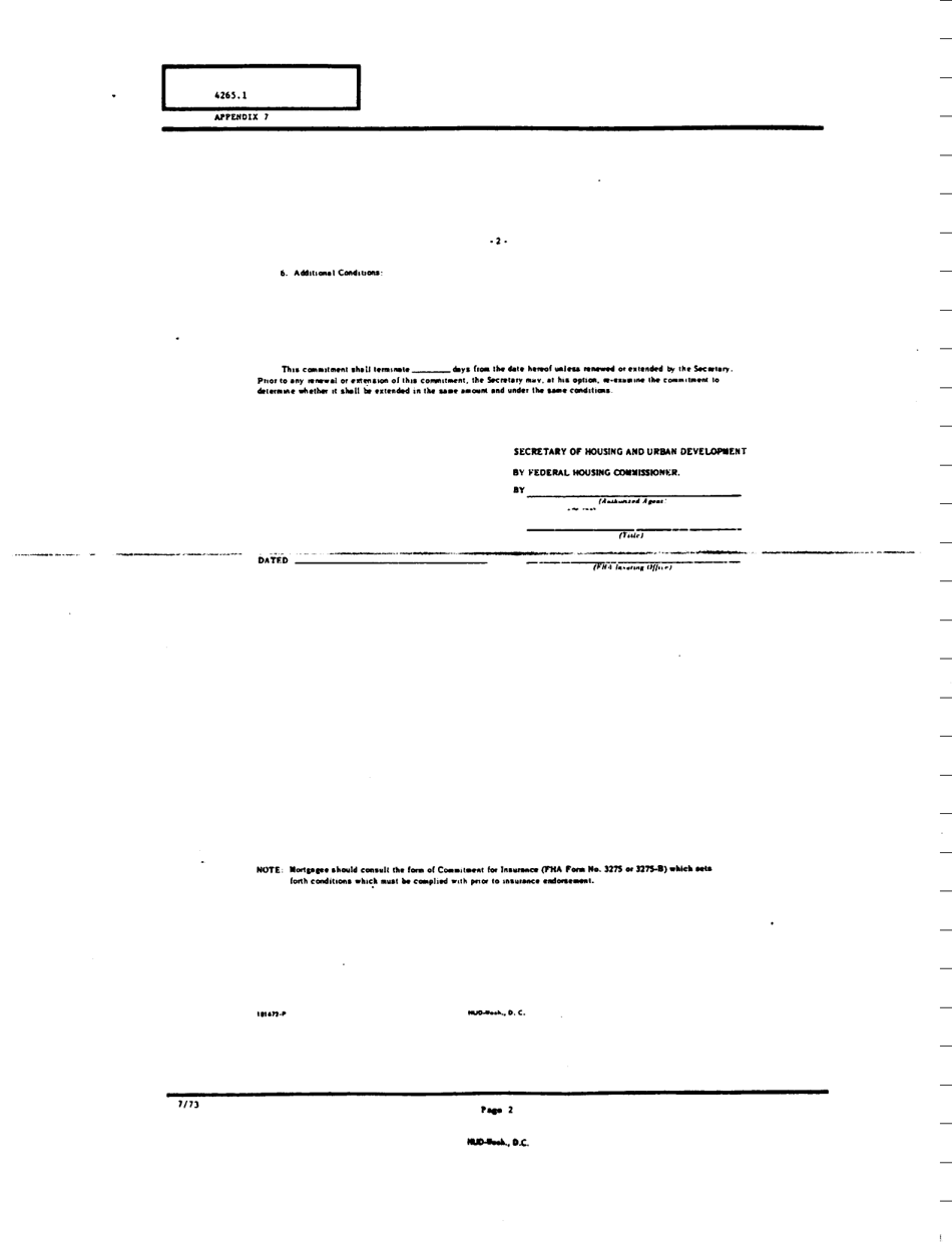 Form FHA-3275-A Appendix 7 Blanket Commitment for Insurance of Individual Condominium Mortgage, Page 2