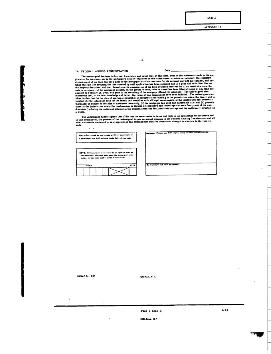 Form FHA-3275-B Appendix 17 Commitment for Insurance of Individual Condominium Mortgage, Page 3