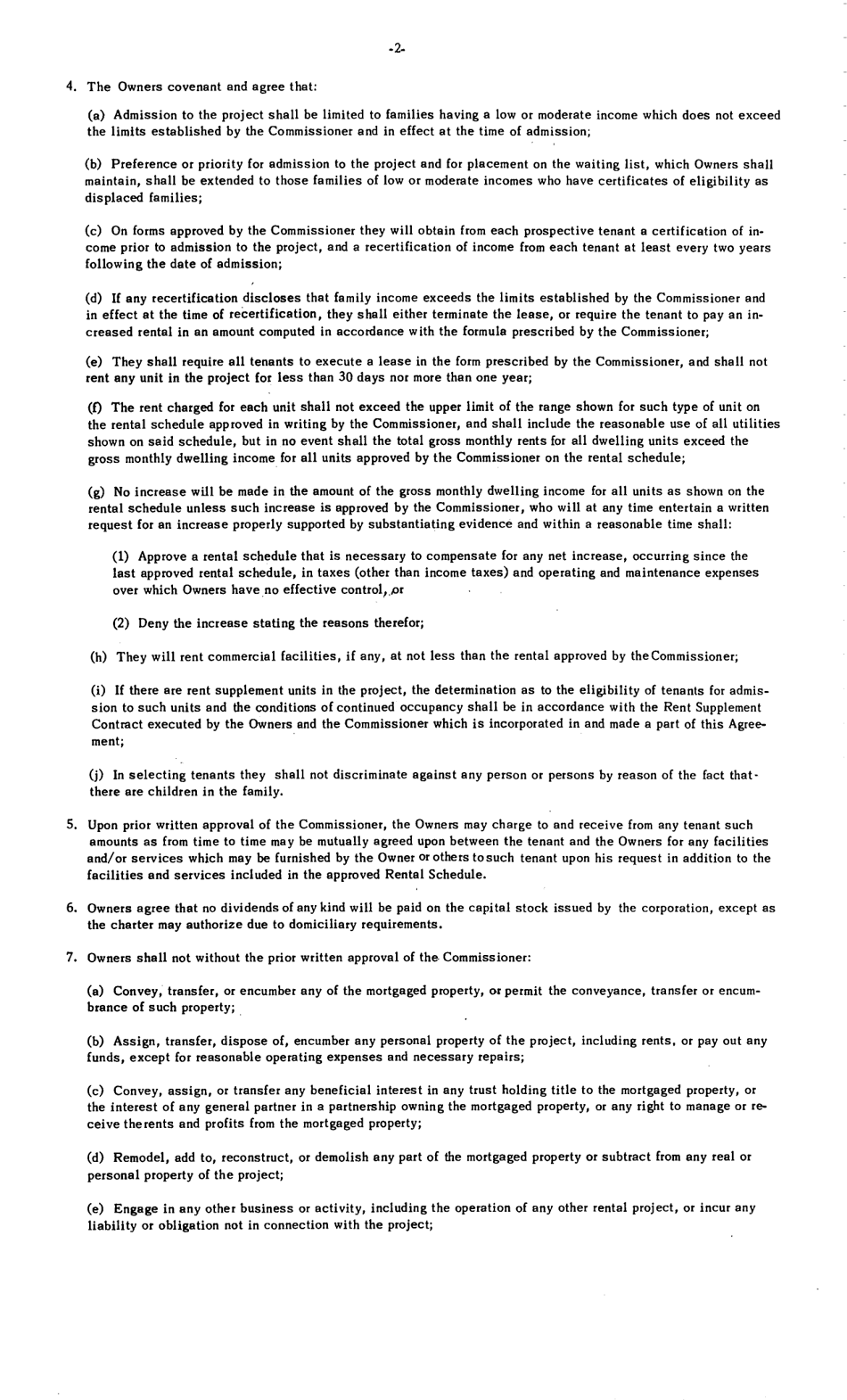 Form FHA-1733 Regulatory Agreement for Non Profit and Public Mortgagors Under Section 221(D)(3) of the National Housing Act, as Amended, Page 2