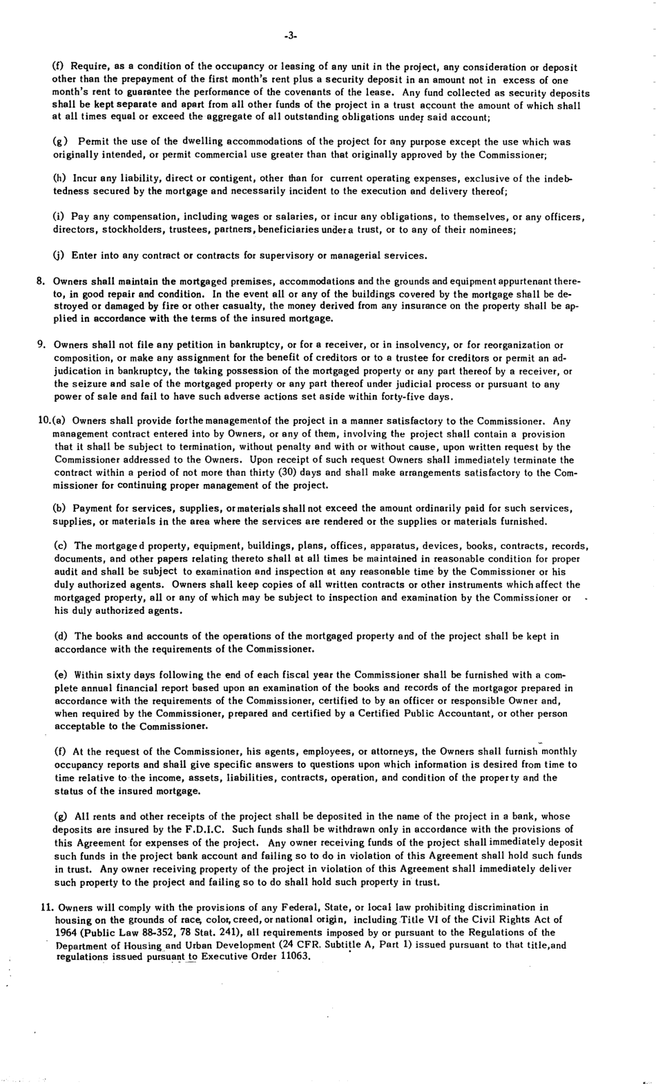 Form FHA-1733 Regulatory Agreement for Non Profit and Public Mortgagors Under Section 221(D)(3) of the National Housing Act, as Amended, Page 3