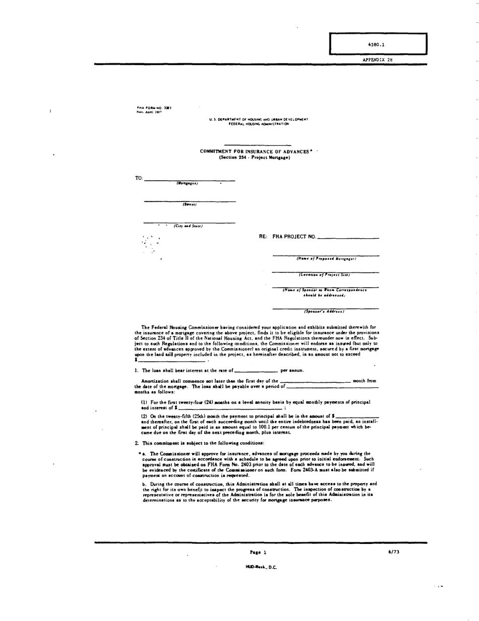 Form FHA-3283 Appendix 28 Commitment for Insurance of Advances, Page 1