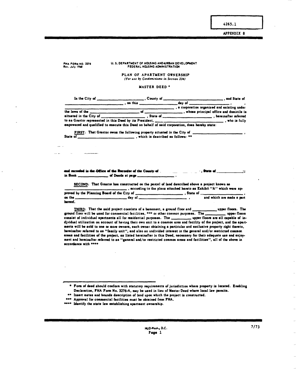 Form FHA-3276 Appendix 8 Master Deed, Page 1