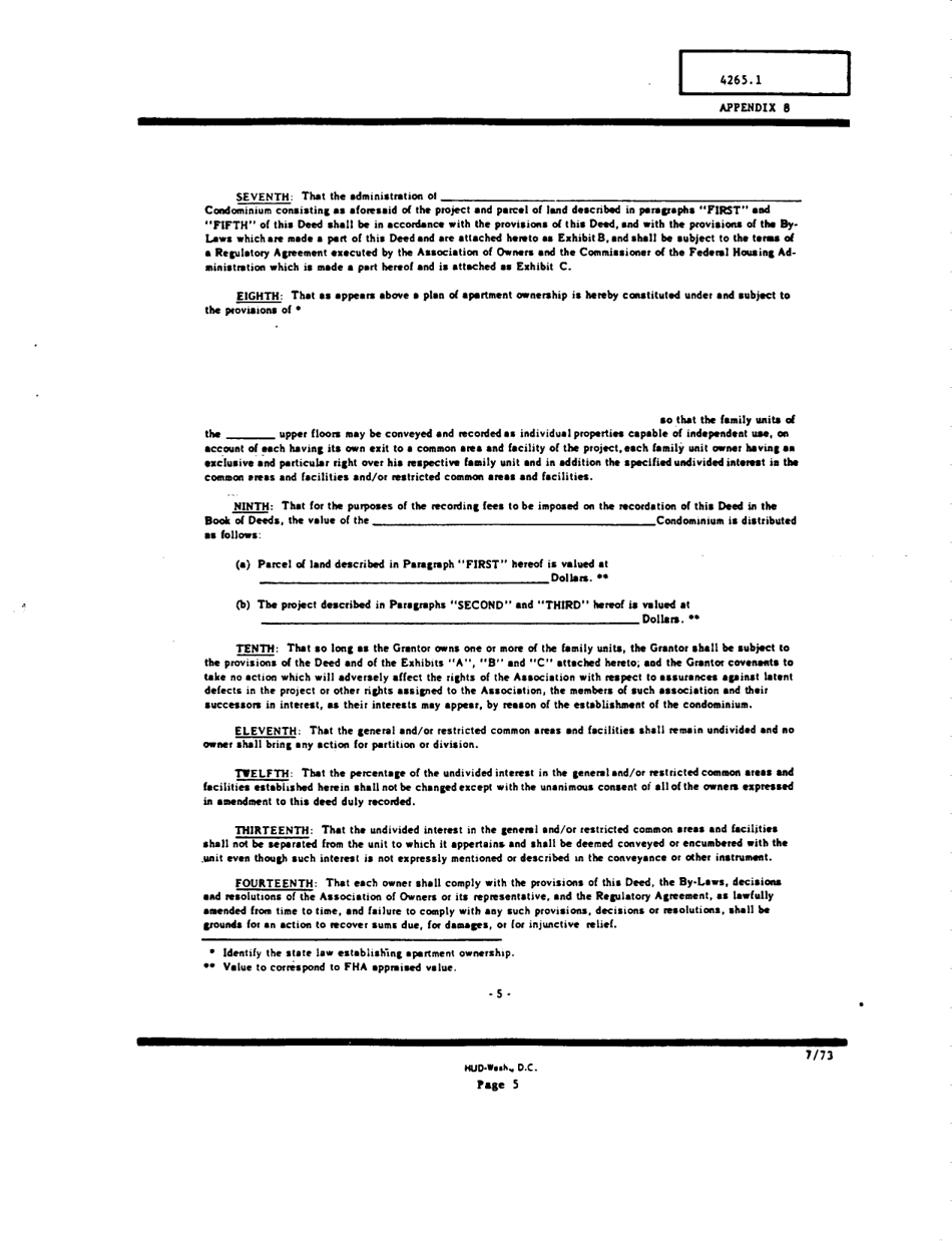 Form FHA-3276 Appendix 8 Master Deed, Page 5