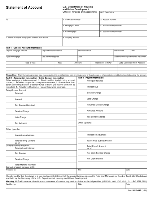 Form HUD-698 Statement of Account