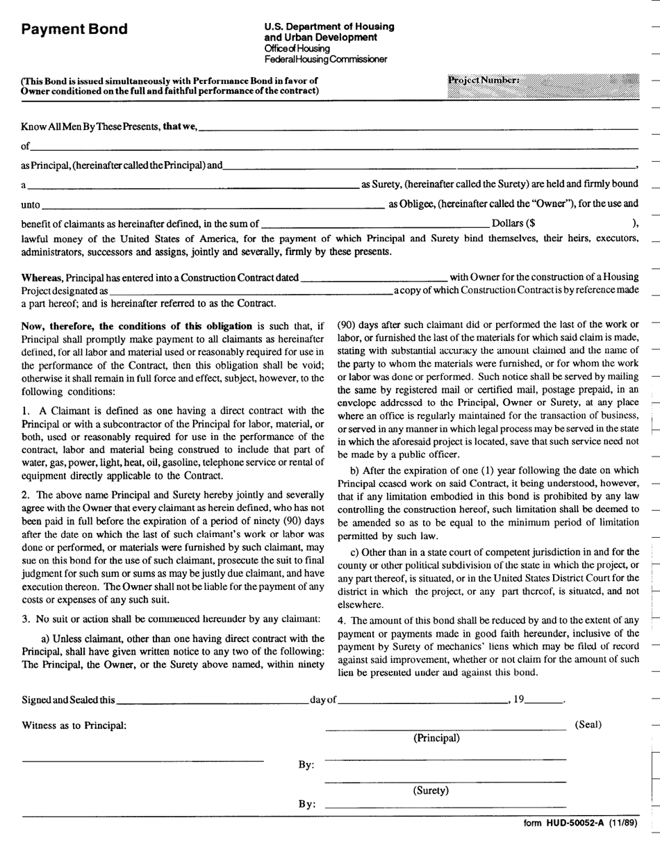 Form HUD-50052-A Payment Bond, Page 1