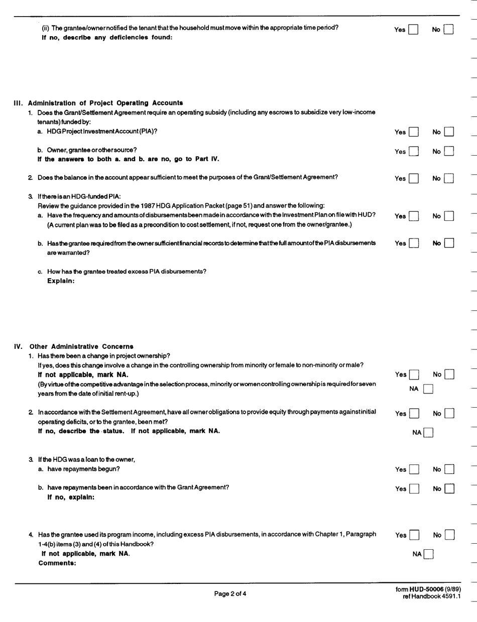 Form HUD-50006 Guidelines for Post Settlement Monitoring, Page 2