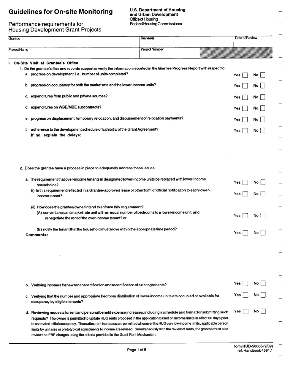 Form HUD-50005 Guidelines for on-Site Monitoring, Page 1