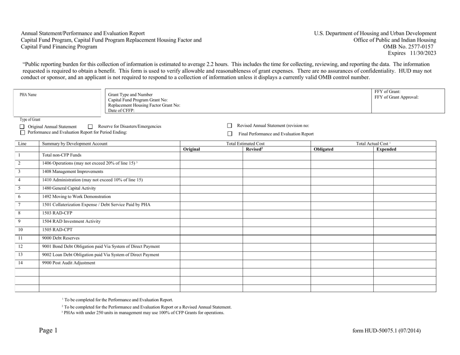 Form HUD-50075.1 Annual Statement / Performance and Evaluation Report, Page 1