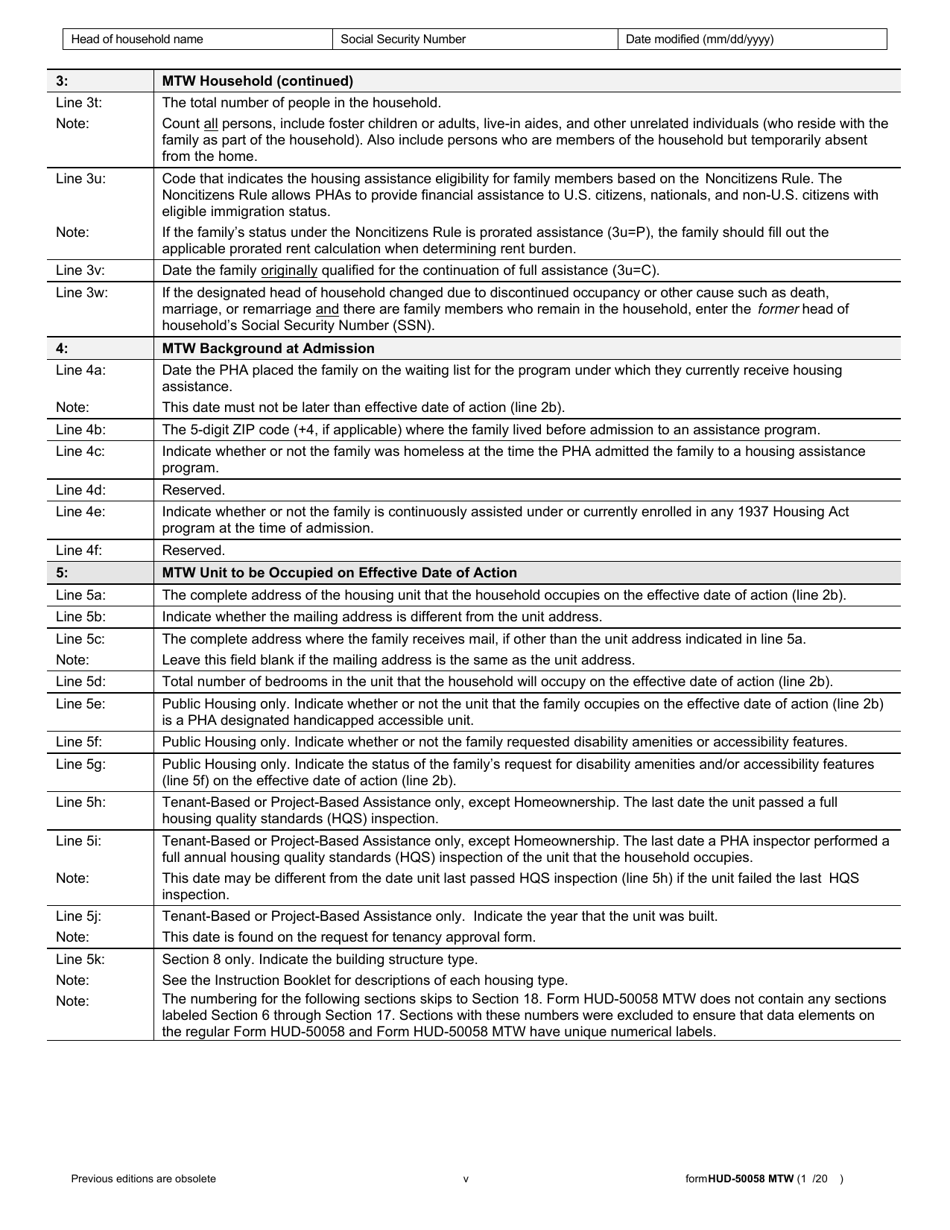 Form HUD-50058 MTW Mtw Family Report, Page 10
