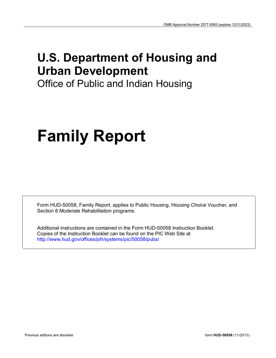 Form HUD-50058 Family Report, Page 1