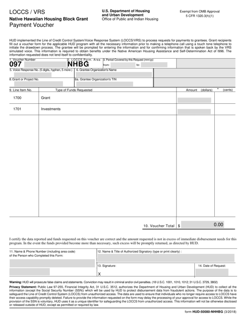 Form HUD-50080-NHHBG Loccs/Vrs Native Hawaiian Housing Block Grant Payment Voucher