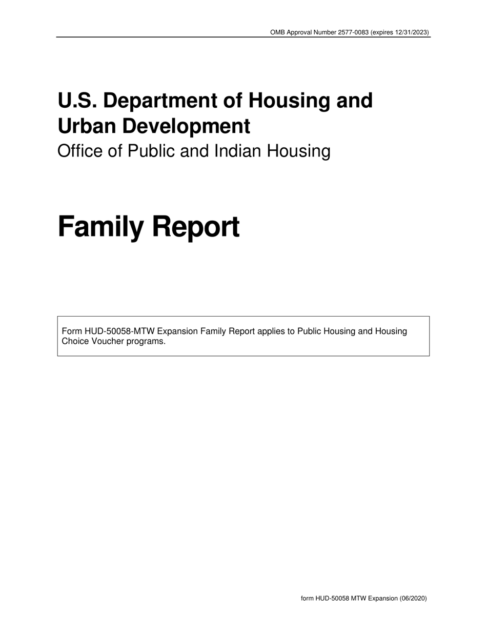 Form HUD-50058 MTW EXPANSION Family Report, Page 1