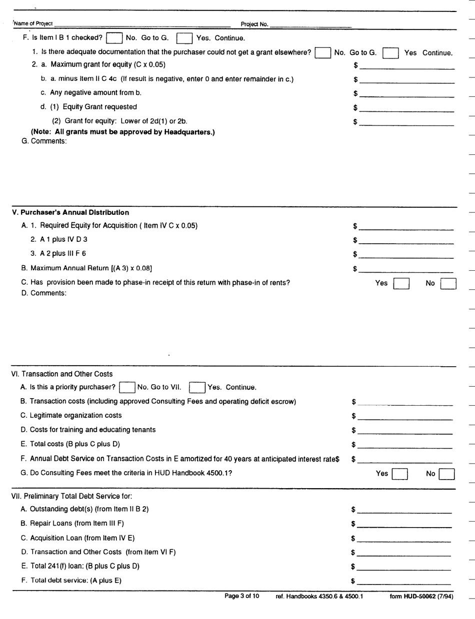 Form HUD-50062 Evaluation of Plan of Action to Sell a Project, Page 3