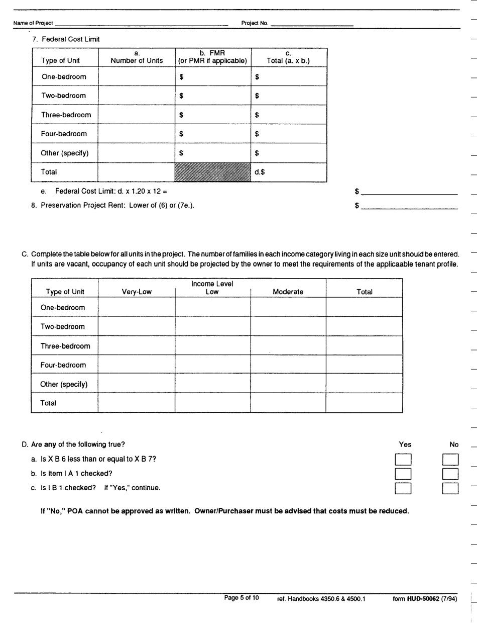 Form HUD-50062 Evaluation of Plan of Action to Sell a Project, Page 5