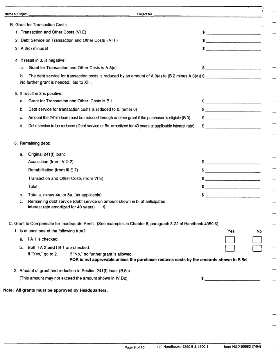 Form HUD-50062 Evaluation of Plan of Action to Sell a Project, Page 8