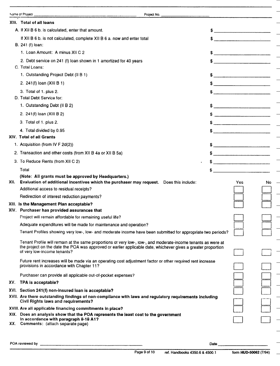 Form HUD-50062 Evaluation of Plan of Action to Sell a Project, Page 9