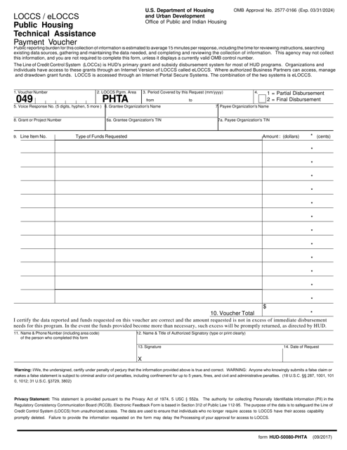 Form HUD-50080-PHTA Loccs/Vrs Public Housing Technical Assistance Payment Voucher